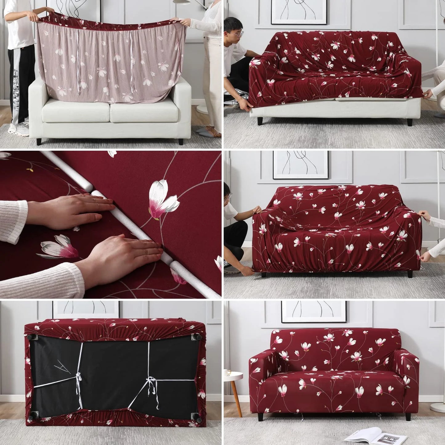 Trendize Exclusive Stretchable Sofa Cover - Floral Maroon