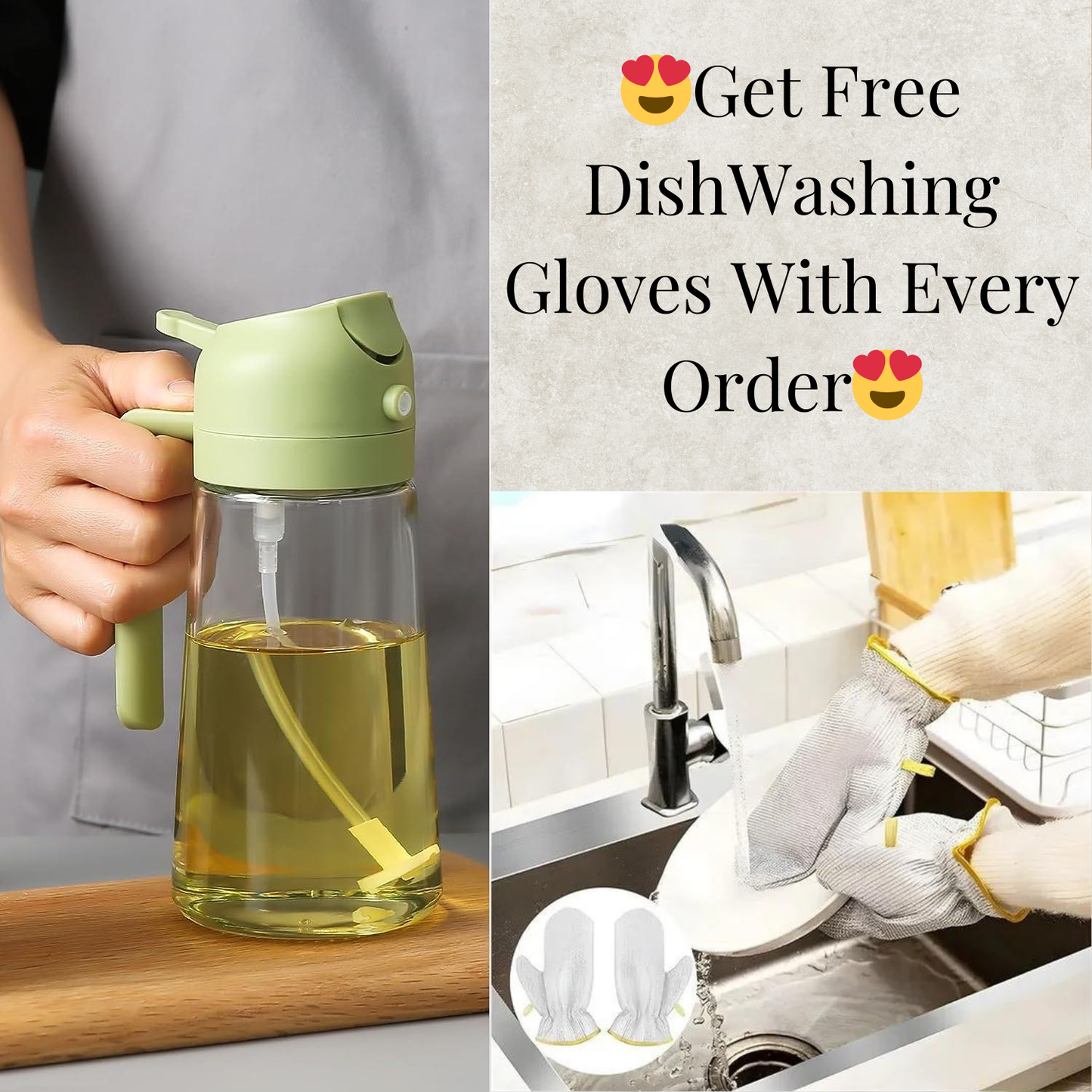 2 In 1 Oil Glass Sprayer And Dispenser 500ML 😍 Get Free Dishwashing Gloves 😍