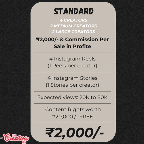 Standard Plan! 2 Medium creators (10K - 25K Followers)  2 Large creators (25K - 50K Followers)